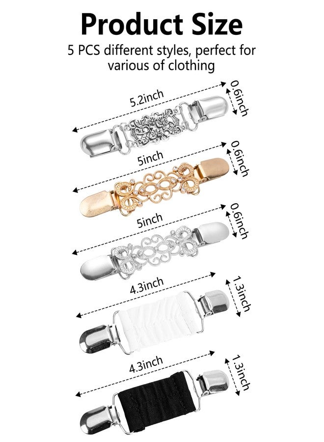 PWMDUX 5 Pcs Sweater Clips Waist Cinch Clips Vintage Dress Clip Back Cinch Retro Brooch Shirt Clip Set for Women Clothing Shawl Cardigan Collar, 5 Styles - Image 2